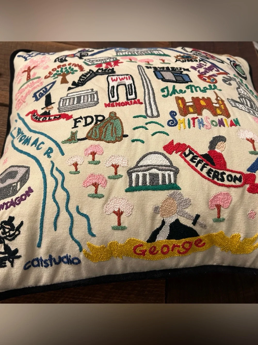 Cat Studio Hand Embroidered Washington D.C. Pillow